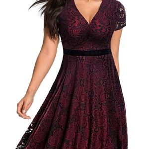 Vintage fit & flare dress, lace, wrap look bust
